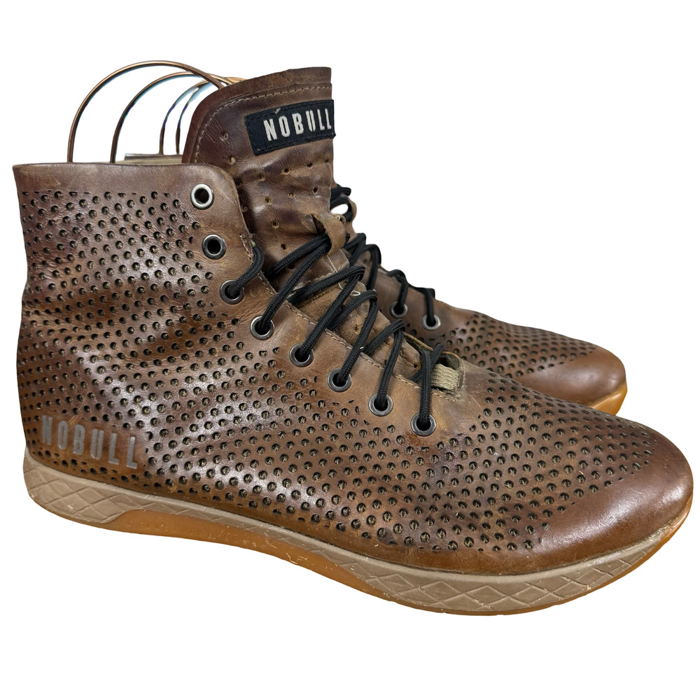 Nobull High Top Leather Brown Trainers Sneakers Boots Casual Shoes Perforated 11